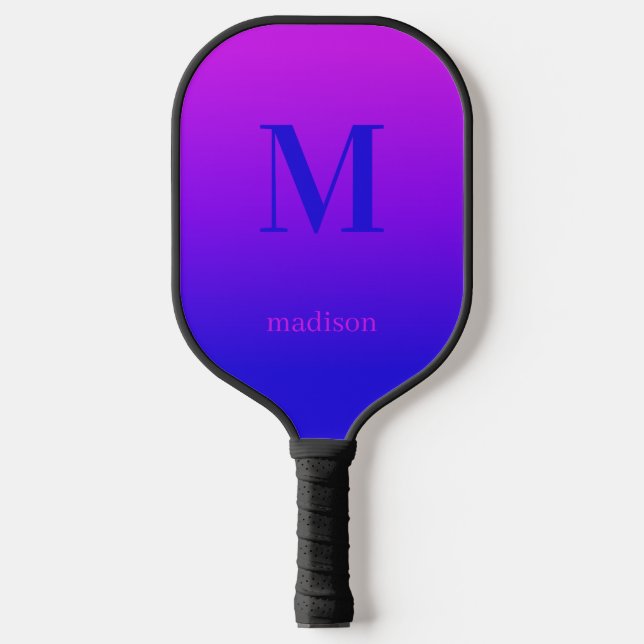 Custom monogram & name Pink to Blue Gradient Pickleball Paddle (Front)