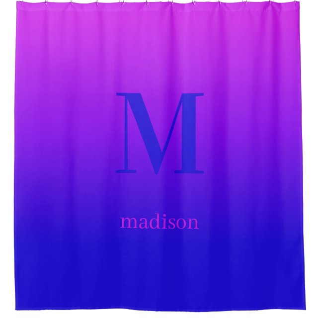 Custom monogram & name Pink to Blue Gradient Shower Curtain (Front)