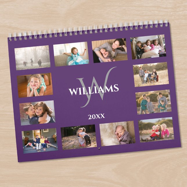 Custom Monogram Name Purple Photo Calendar (Custom Monogram Name Purple Photo Calendar in situ)