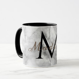 Custom monogram name realistic White Marble Design Mug