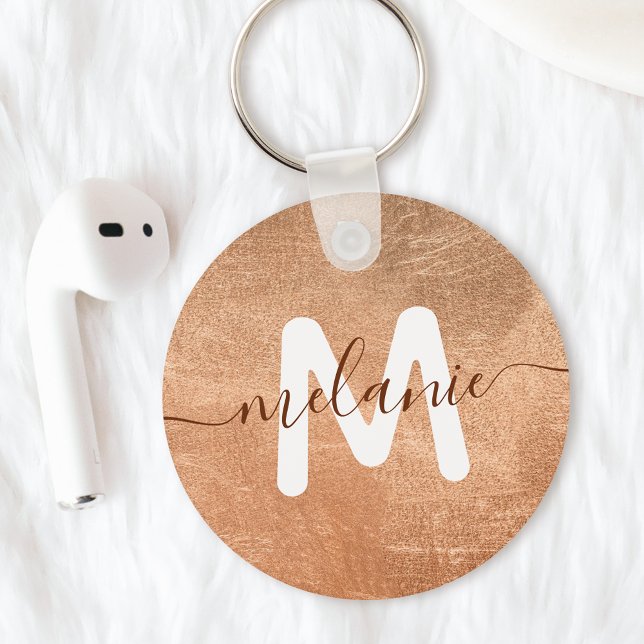 Custom Monogram Name Rose Gold Foil Luxury Key Ring (Creator Uploaded)