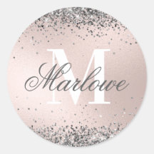 Custom Monogram Name Silver Glitter Blush Pink