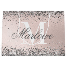Custom Monogram Name Silver Glitter Blush Pink