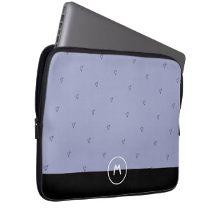 Custom monogram name simple blue black minimalist  laptop sleeve