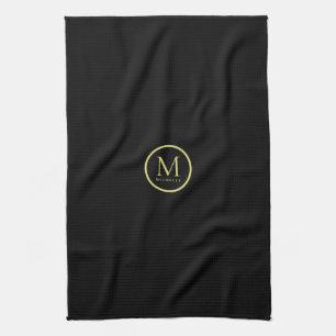 Custom Monogram Name Template Black And Gold Tea Towel