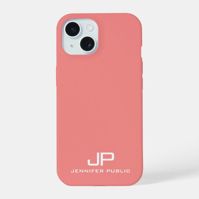 Custom Monogram Name Template Pink Peach iPhone 15 Case (Back)