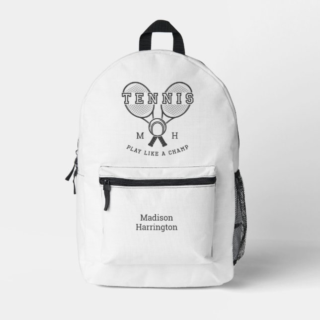 Custom monogram & name TENNIS Printed Backpack (Front)