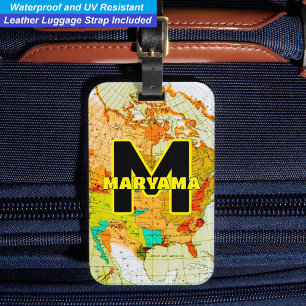 Custom Monogram Name Traveller World Map Luggage Tag