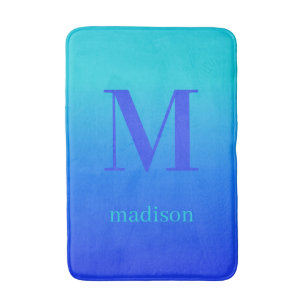 Custom monogram & name Turquoise to Blue Gradient Bath Mat