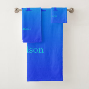 Custom monogram & name Turquoise to Blue Gradient Bath Towel Set