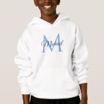 Custom Monogram Name White And Blue Template<br><div class="desc">Custom Monogram Name White And Blue Template Elegant Trendy Kids Boys Hooded Sweatshirt / Hoodie.</div>