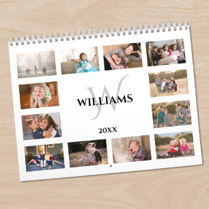 Custom Monogram Name White Photo Calendar