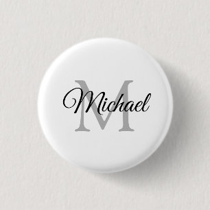 Custom Monogram Name White Template Round 3 Cm Round Badge