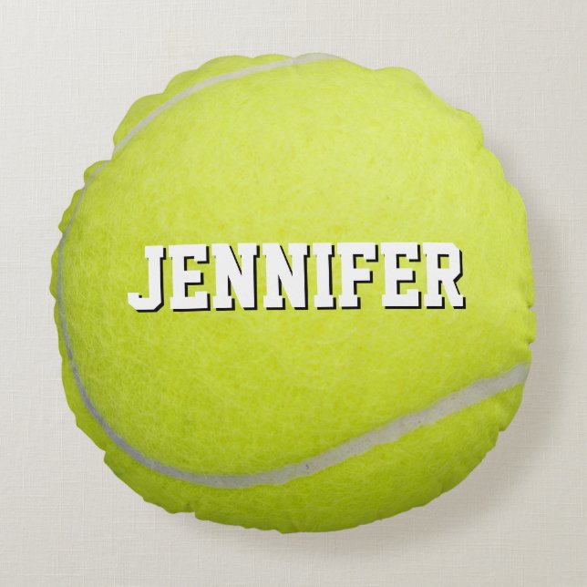 Custom Monogram Name Yellow Tennis Ball  Round Cushion (Front)
