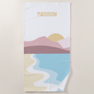 Custom Monogram Nature Illustration Beach Towel