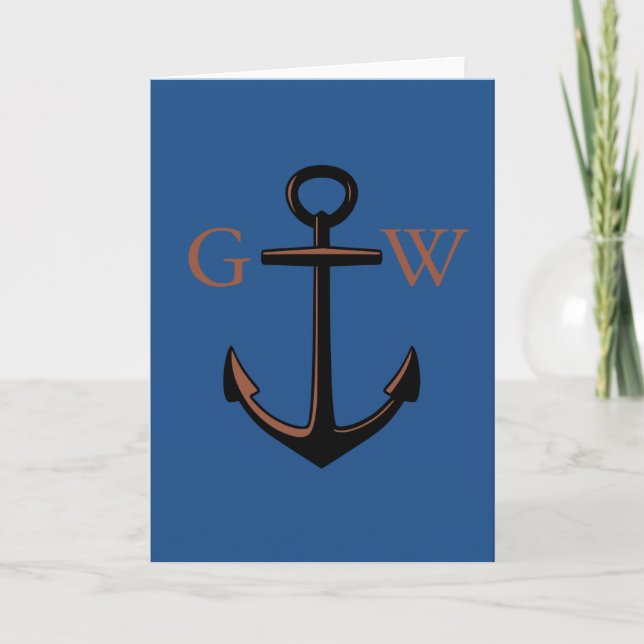 Custom Monogram Nautical Anchor and Line Note Card (Front)