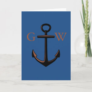 Custom Monogram Nautical Anchor and Line Note Card