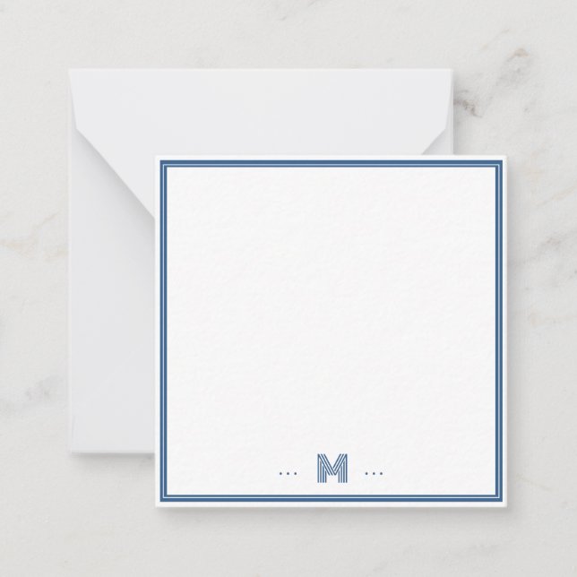 Custom Monogram Navy Blue Border Card (Front)
