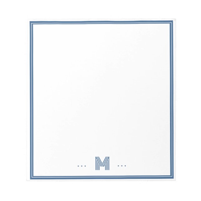 Custom Monogram Navy Blue Border Notepad (Front)