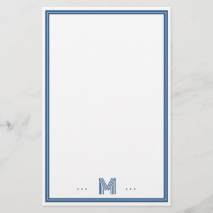 Custom Monogram Navy Blue Border Stationery