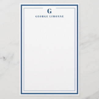 Custom Monogram Navy Blue Border Stationery 
