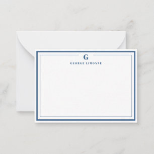 Custom Monogram Navy Blue Border Stationery  Card