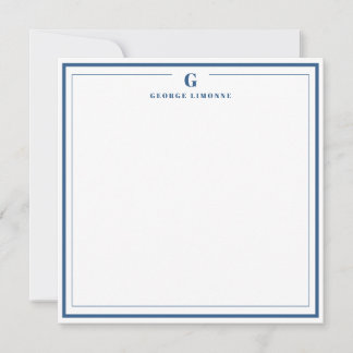 Custom Monogram Navy Blue Border Stationery  Card
