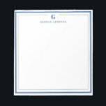 Custom Monogram Navy Blue Border Stationery  Notepad<br><div class="desc">Make a lasting impression with this elegant personalised stationery, featuring a bold navy blue monogram and name in classic serif type. Framed by a double-line border for a refined touch, this flat note card is perfect for thank you notes, personal messages, or professional correspondence. Ideal for gifting or adding a...</div>
