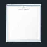 Custom Monogram Navy Blue Border Stationery  Notepad<br><div class="desc">Make a lasting impression with this elegant personalised stationery, featuring a bold navy blue monogram and name in classic serif type. Framed by a double-line border for a refined touch, this flat note card is perfect for thank you notes, personal messages, or professional correspondence. Ideal for gifting or adding a...</div>