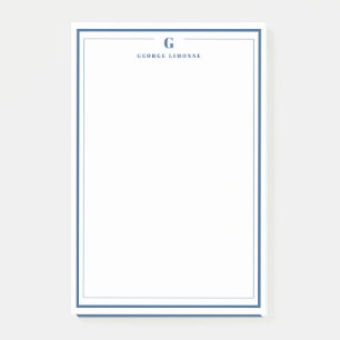 Custom Monogram Navy Blue Border Stationery  Post-it Notes