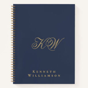 Custom Monogram Navy Blue Gold Minimalist Men Notebook