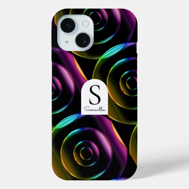 Custom Monogram Neon Glass Phone Case Modern Tech (Back)