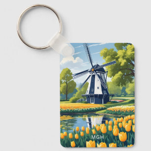 Custom Monogram Netherlands Windmills Key Ring