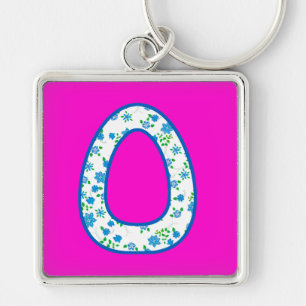 Custom Monogram O Keychain, Ditsy Floral Pattern Key Ring
