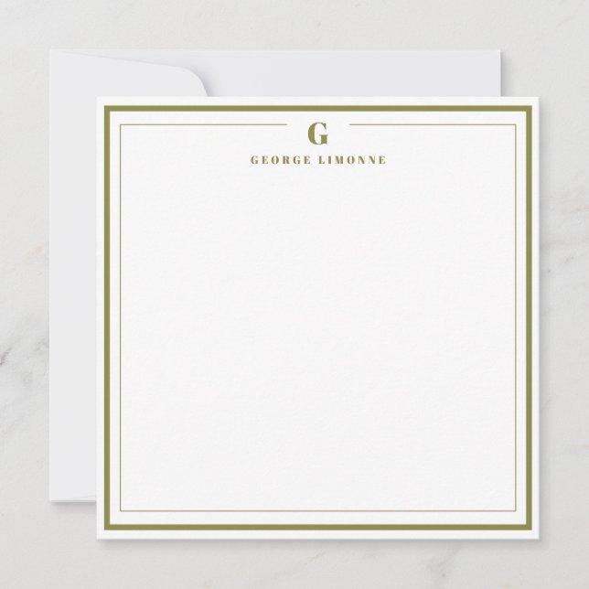 Custom Monogram Olive Border Stationery  Card (Front)