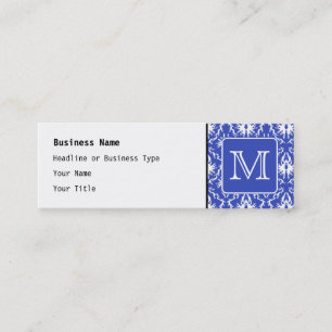 Custom Monogram, on Blue and White Damask Pattern. Mini Business Card