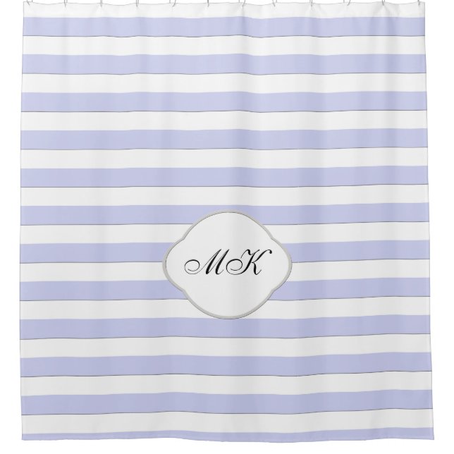 Custom Monogram on Blue Stripes on Custom Colour Shower Curtain (Front)