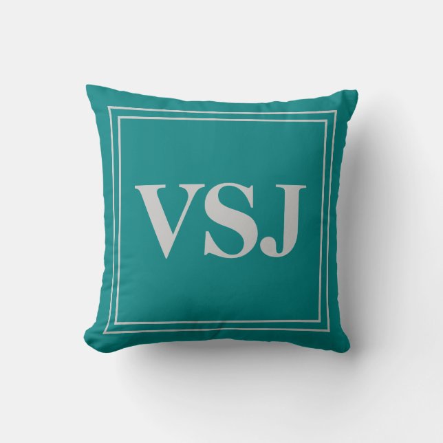 Custom Monogram on Grey and Teal Cushion (Front)