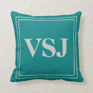 Custom Monogram on Grey and Teal Cushion