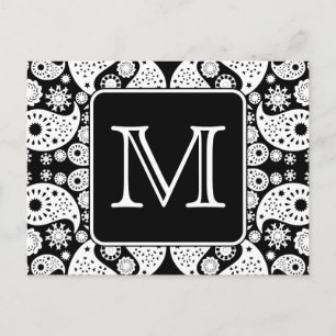 Custom Monogram on Monochrome Paisley Pattern. Postcard