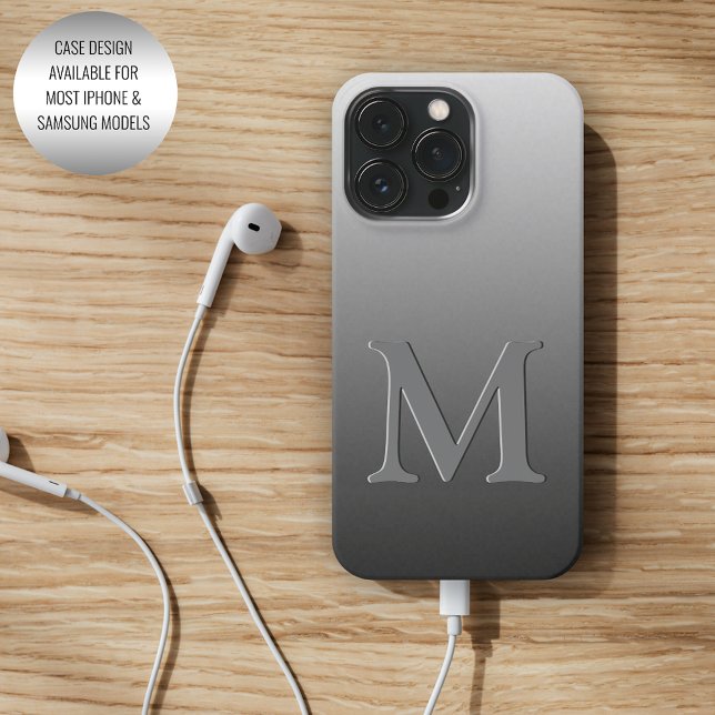 Custom Monogram On Ombre Black Grey Grey Gradient iPhone Case (Creator Uploaded)