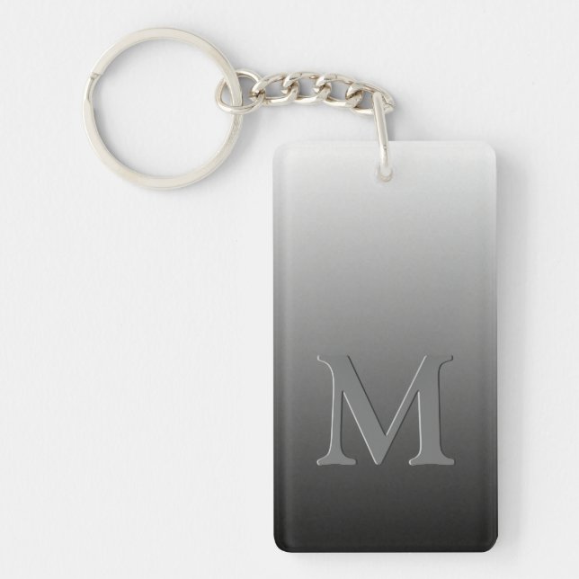 Custom Monogram On Ombre Black Grey White Gradient Key Ring (Front)