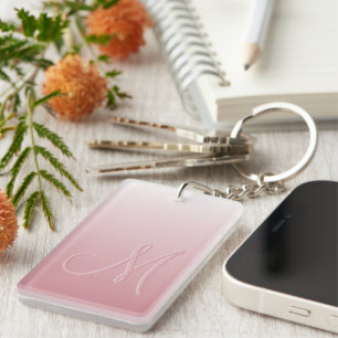 Custom Monogram On Ombre Coral Blush Pink Gradient Key Ring