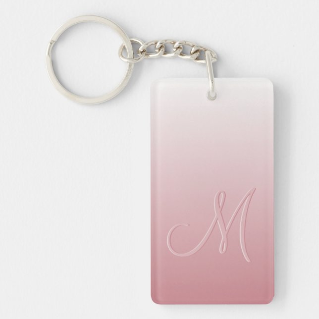 Custom Monogram On Ombre Coral Blush Pink Gradient Key Ring (Front)