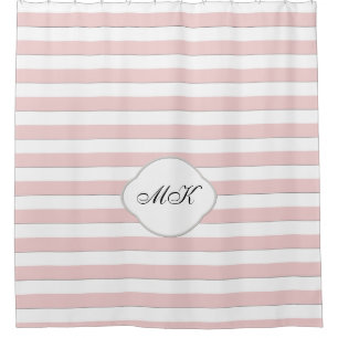 Custom Monogram on Pink Stripes on Custom Colour Shower Curtain