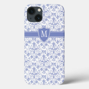 Custom Monogram on Stylish Blue Periwinkle Pattern iPhone 13 Case