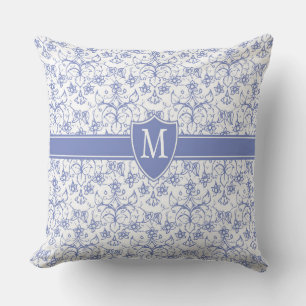 Custom Monogram on Stylish Blue Periwinkle Pattern Cushion