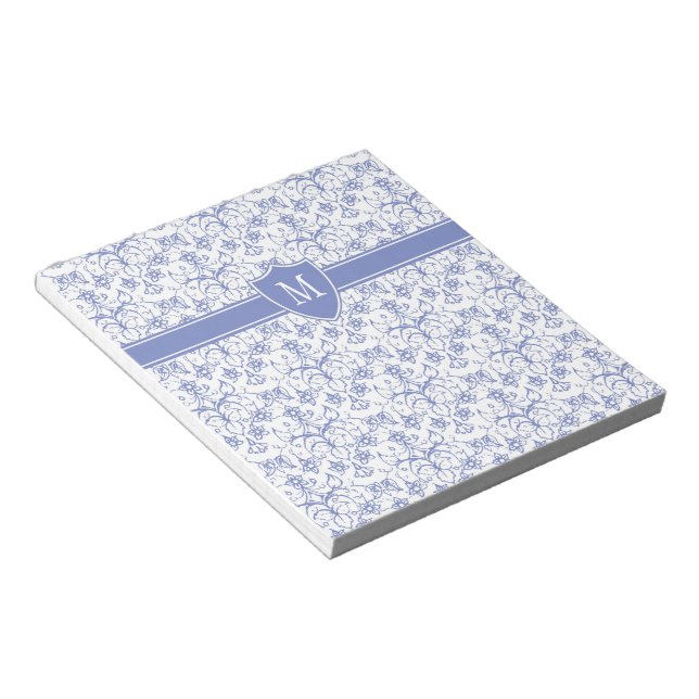 Custom Monogram on Stylish Blue Periwinkle Pattern Notepad (Angled)