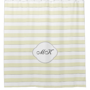 Custom Monogram on Yellow Stripes on Custom Colour Shower Curtain
