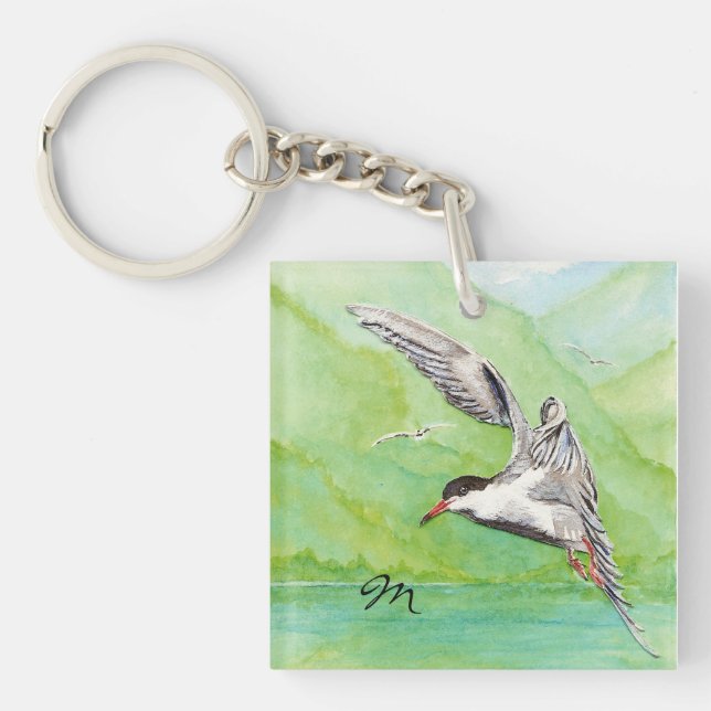 Custom Monogram or Name Common Tern Bird Key Ring (Front)